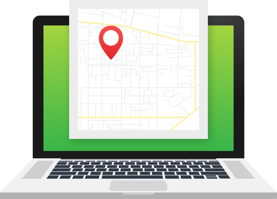 GPS navigator pointer on city map, from place to place. Vector illustration.